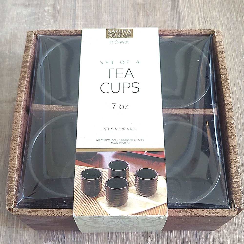 Tea Cup Brown Stoneware Set  NWT
